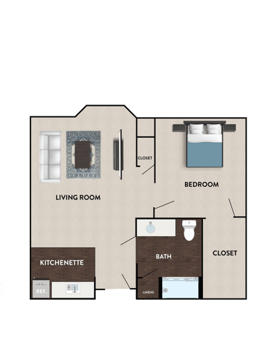 Architectural floor plan of a living unit