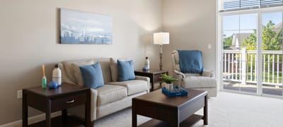 Bright living room with comfortable furniture
