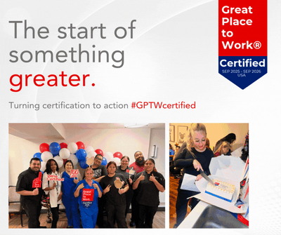 Staff celebrating certification in a common area