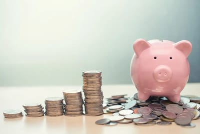Piggy bank with coins, representing savings