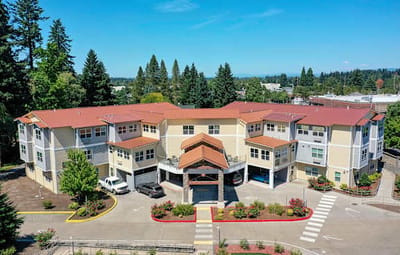 Aerial view of Aventine at Vancouver building surrounded by greenery