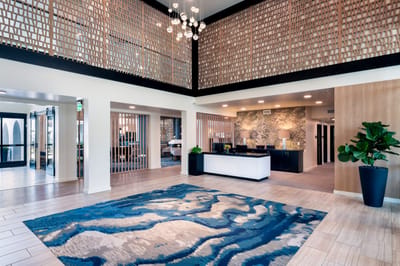 Interior view of a bright lobby with modern decor