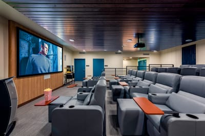 Interior of a movie theater in an assisted living facility