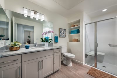Well-designed bathroom with modern fixtures and decor