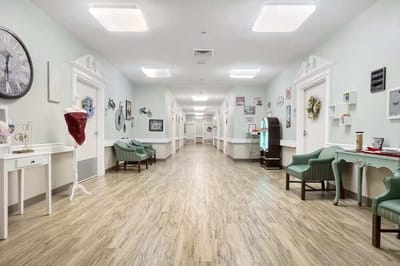 Interior hallway of a senior living facility