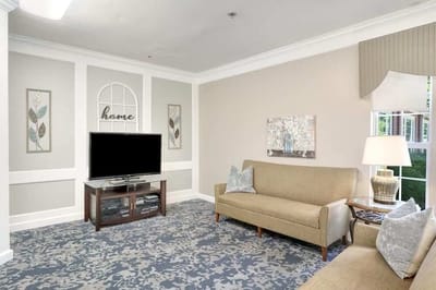Interior lounge area with furniture and decor