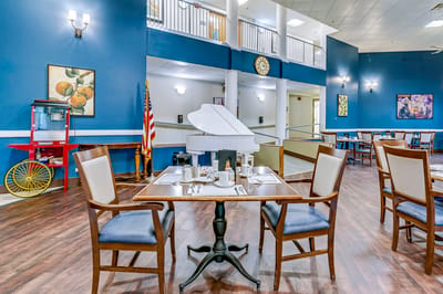 Dining area with tables and decorations