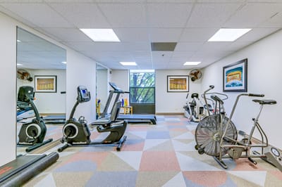 Interior shot of a fitness room with gym equipment