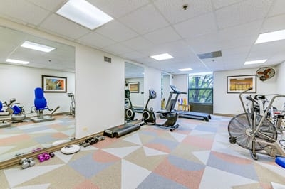 Well-equipped fitness room with exercise machines