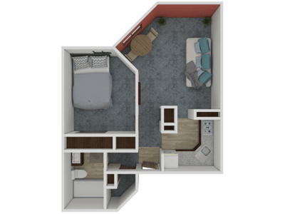 Floor plan of a private resident room layout