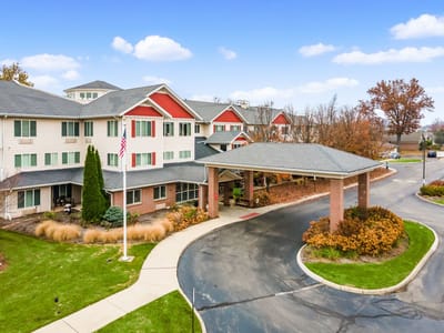 Exterior view of assisted living facility entrance