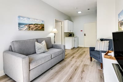 Cozy living room inside a senior living unit