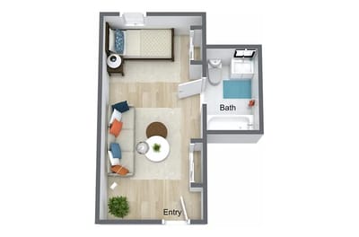 A floor plan layout of a private resident room