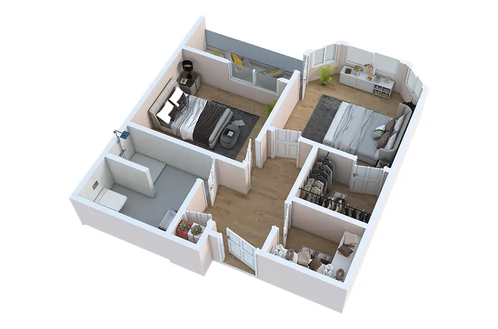 Floor plan layout of a two-bedroom unit