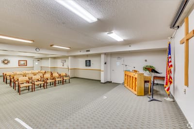 Interior view of a common area with seating