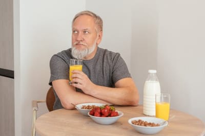 Senior man enjoying breakfast at a table