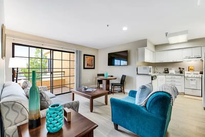 Bright and welcoming living room area in a senior apartment