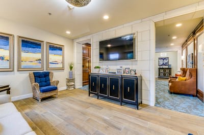 Interior photo of a cozy common area with seating