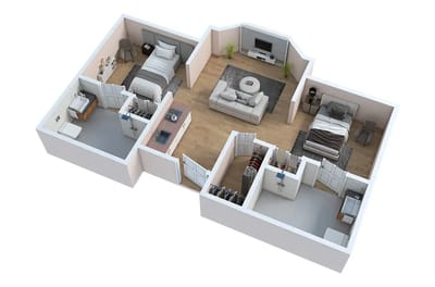 Floor plan layout of a senior living apartment