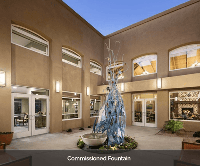 Outdoor fountain feature in a courtyard