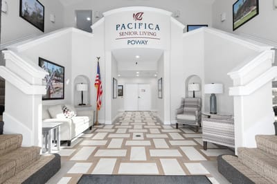 Interior view of the Pacifica Senior Living Poway lobby