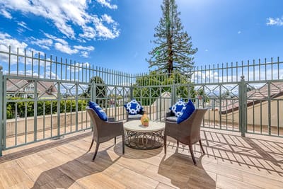 Outdoor seating area with chairs and a table