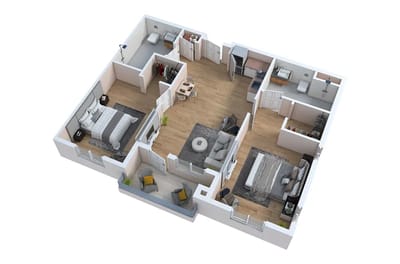 Floor plan of a two-bedroom senior living unit