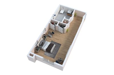 A detailed floor plan of a resident unit