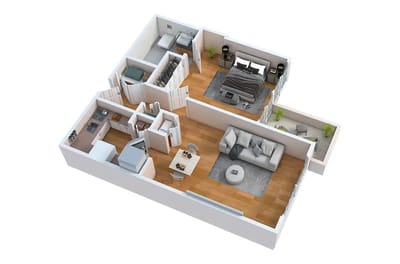 Aerial view of a modern apartment layout