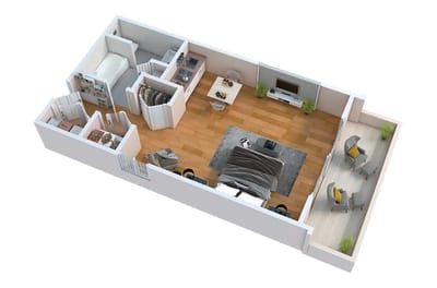 Architectural floor plan of a private resident room