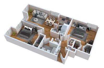 Architectural floor plan of a senior living unit
