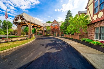 Exterior view of Heritage Villas with landscaping