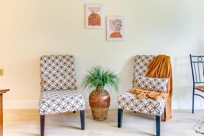 Cozy interior seating area with decorative chairs