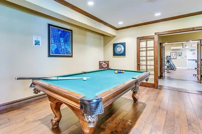 Indoor billiards table in a common area