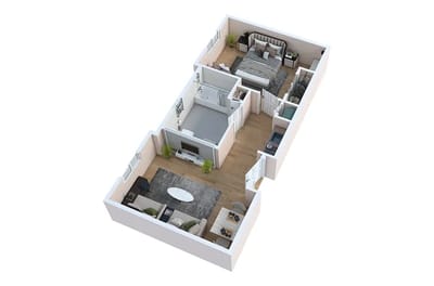 Architectural floor plan of a living unit