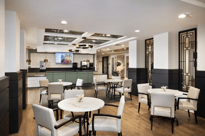 Stylish common area with seating and decor