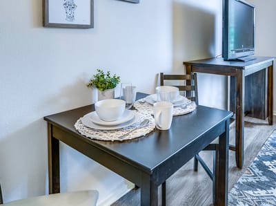 Cozy dining setup in a senior living facility room