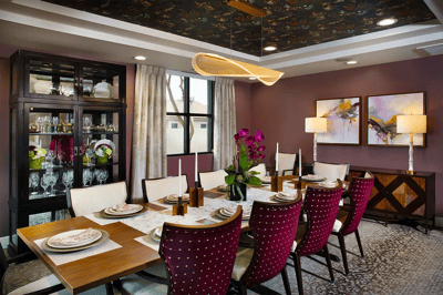 Elegant dining room setup with tables and decor