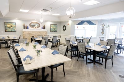 Cozy dining area with neatly set tables