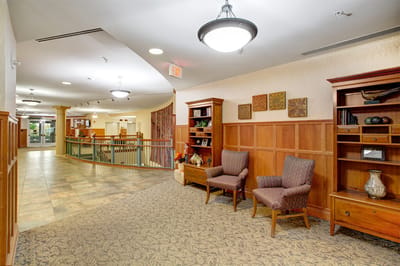 Interior view of a common area with seating