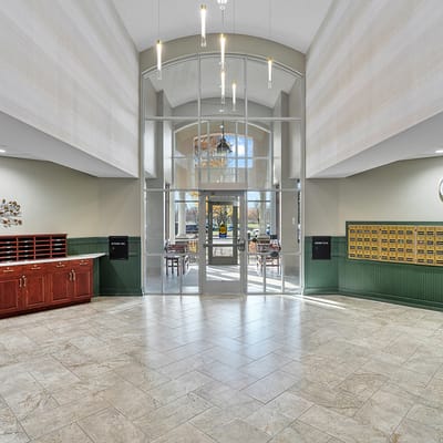 Bright interior lobby with seating area