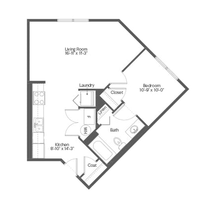 Architectural floor plan of a senior living unit