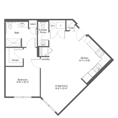 Architectural floor plan of a resident unit