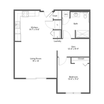 Architectural floor plan of a two-bedroom apartment