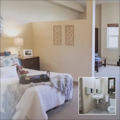 Cozy private resident room with furnishings and decor