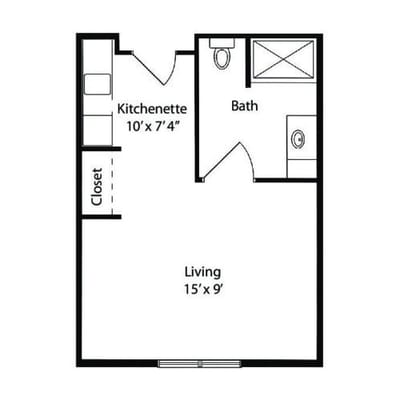 Architectural floor plan of a small living unit