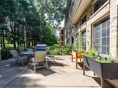 Patio area with seating and plants