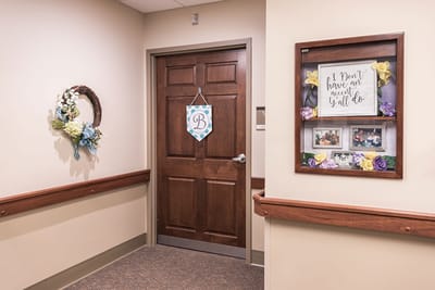 Decorated door of a resident's room