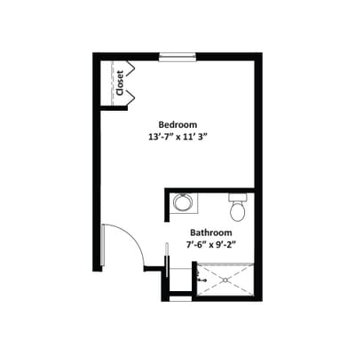 Architectural floor plan for a resident room