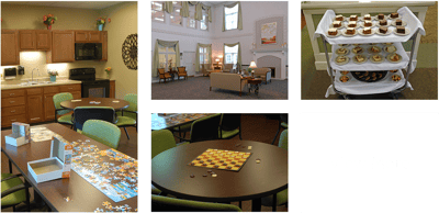 Interior common area with puzzle and snacks